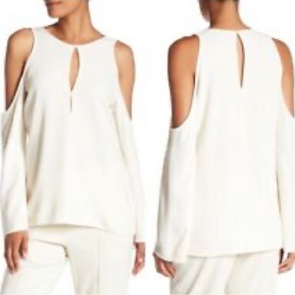 Theory Ivory Cream Cold Shoulder Blouse Size Small - Picture 3 of 7